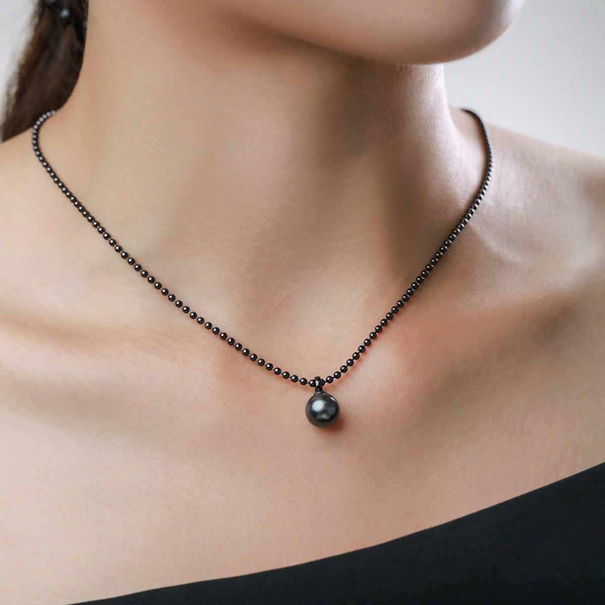 12–13mm Modern Simple Style Black Freshwater Pearl Pendant Necklace