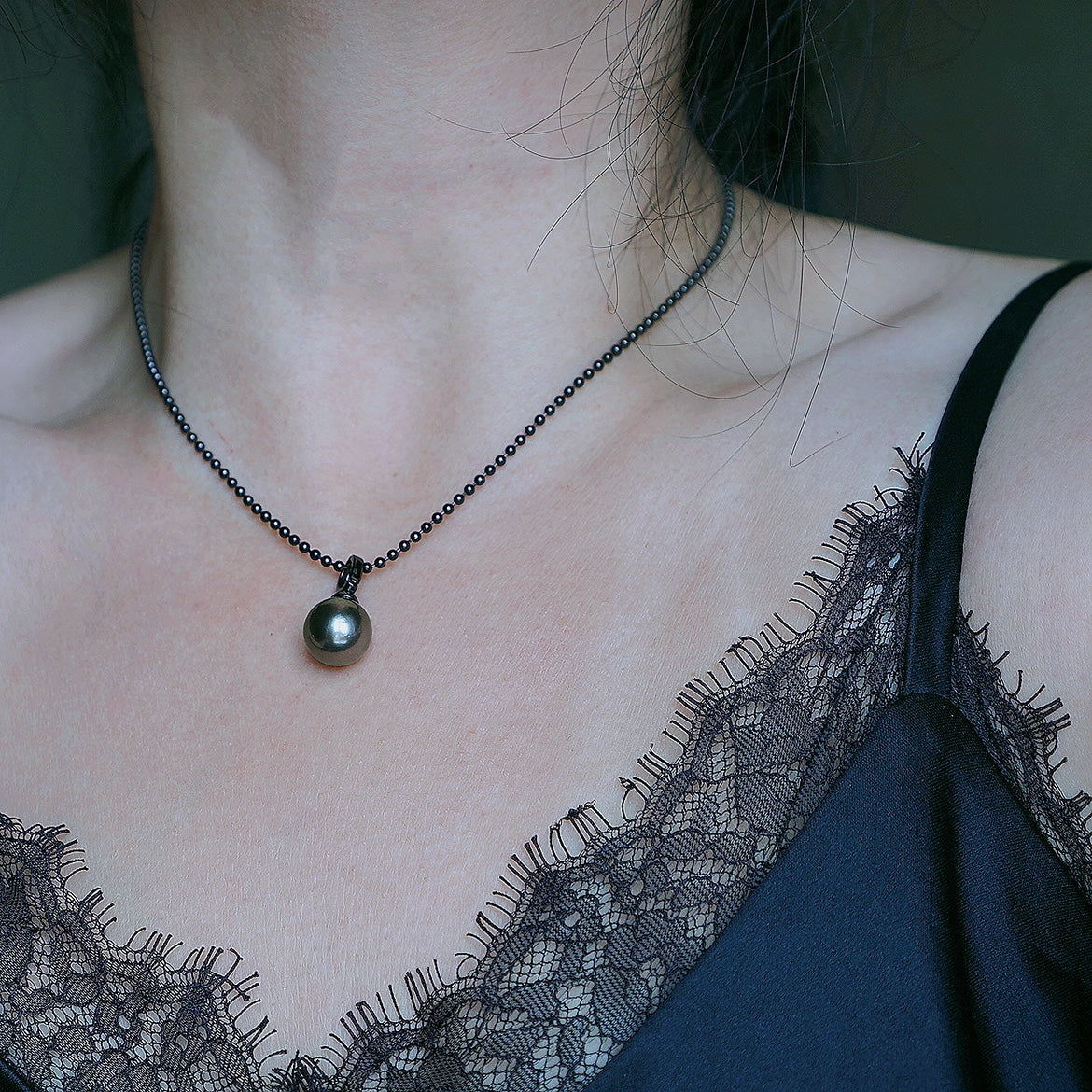 12–13mm Modern Simple Style Black Freshwater Pearl Pendant Necklace