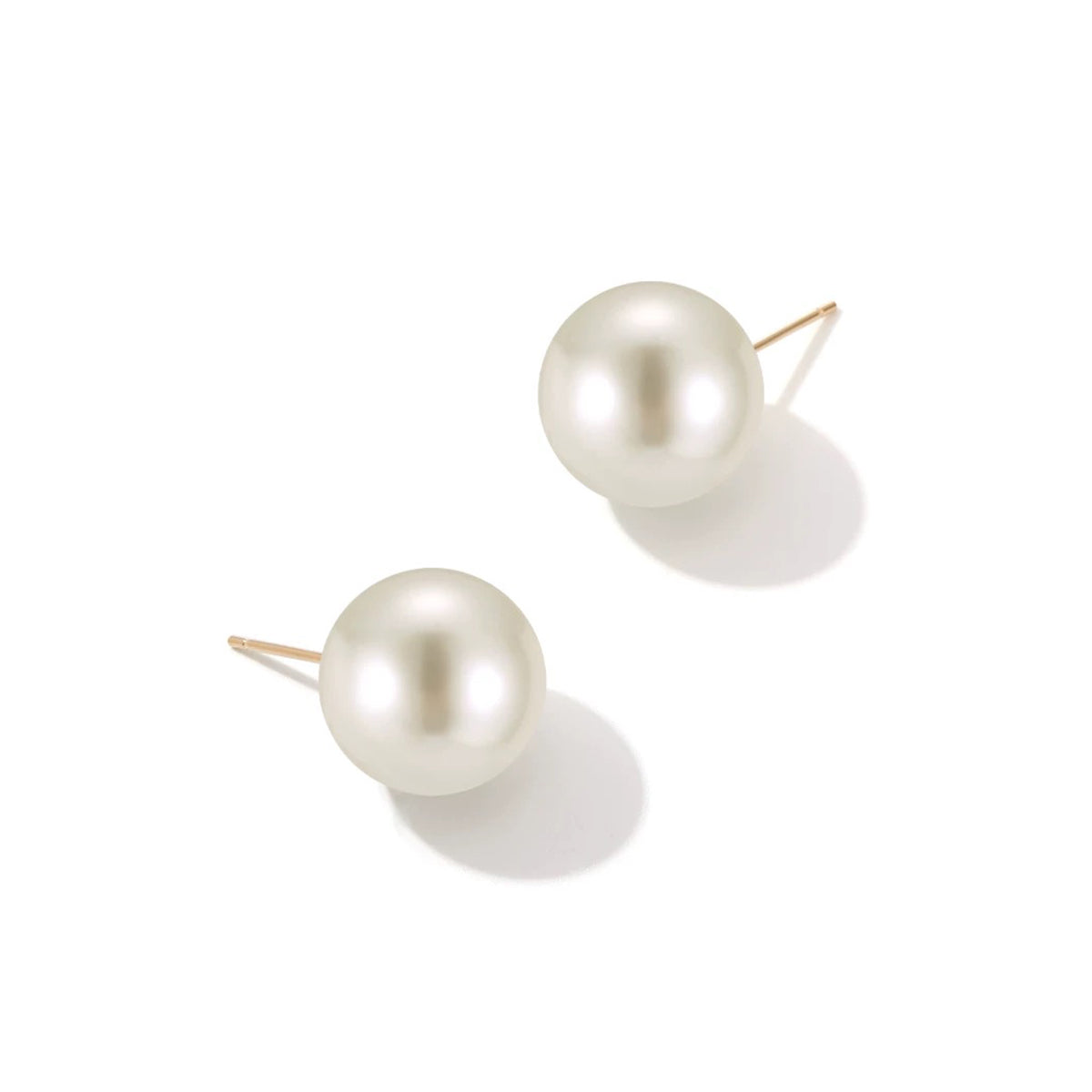 AAAA White Freshwater Round Pearl Stud Earrings 18K Gold