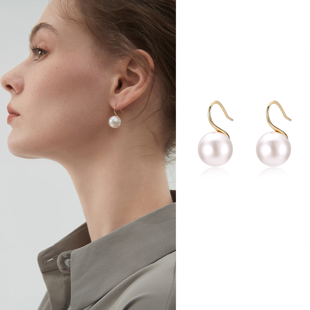 11-12mm White Freshwater Round Pearl Drop Earrings S925 Sterling Silver Hook