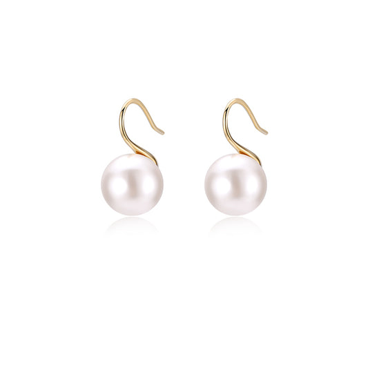 11-12mm White Freshwater Round Pearl Drop Earrings S925 Sterling Silver Hook