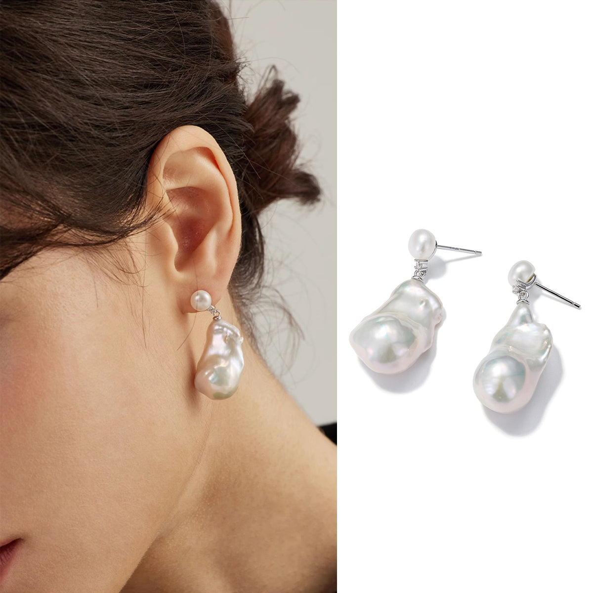Large Baroque Freshwater Pearl Drop Earrings S925 Sterling Silver