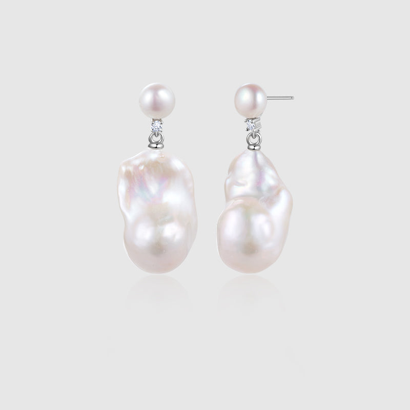 Large Baroque Freshwater Pearl Drop Earrings S925 Sterling Silver