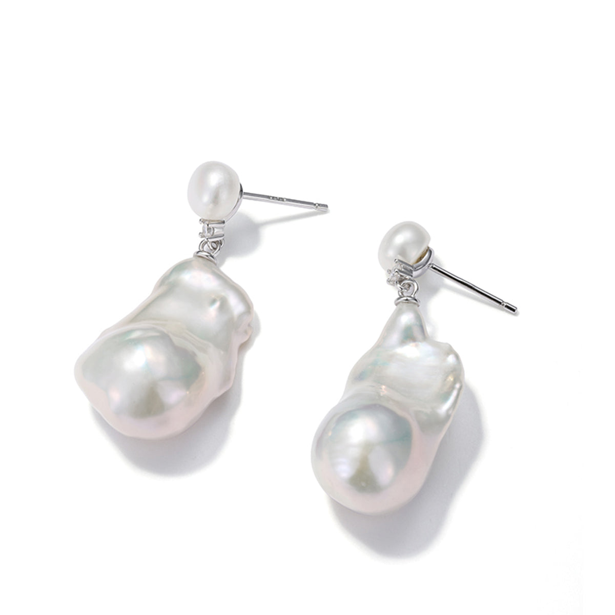 Large Baroque Freshwater Pearl Drop Earrings S925 Sterling Silver