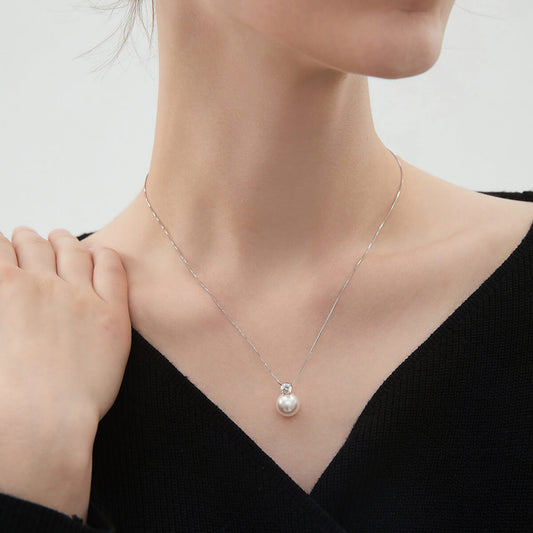 10.5-11mm AAA Natural Freshwater White Pearl 18K Gold Pendant Necklace