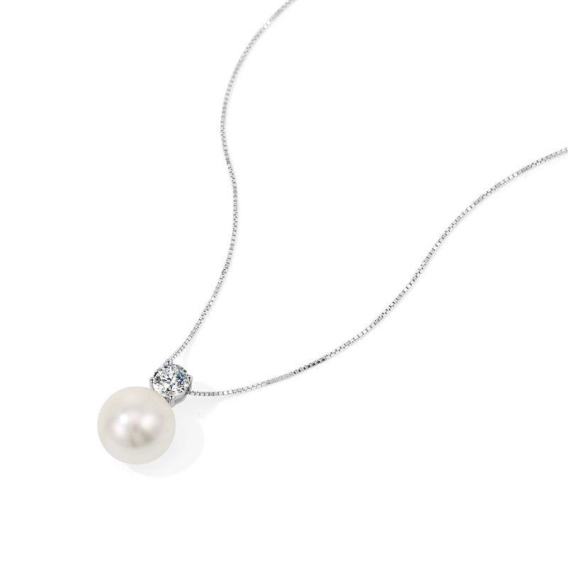 10.5-11mm AAA Natural Freshwater White Pearl 18K Gold Pendant Necklace