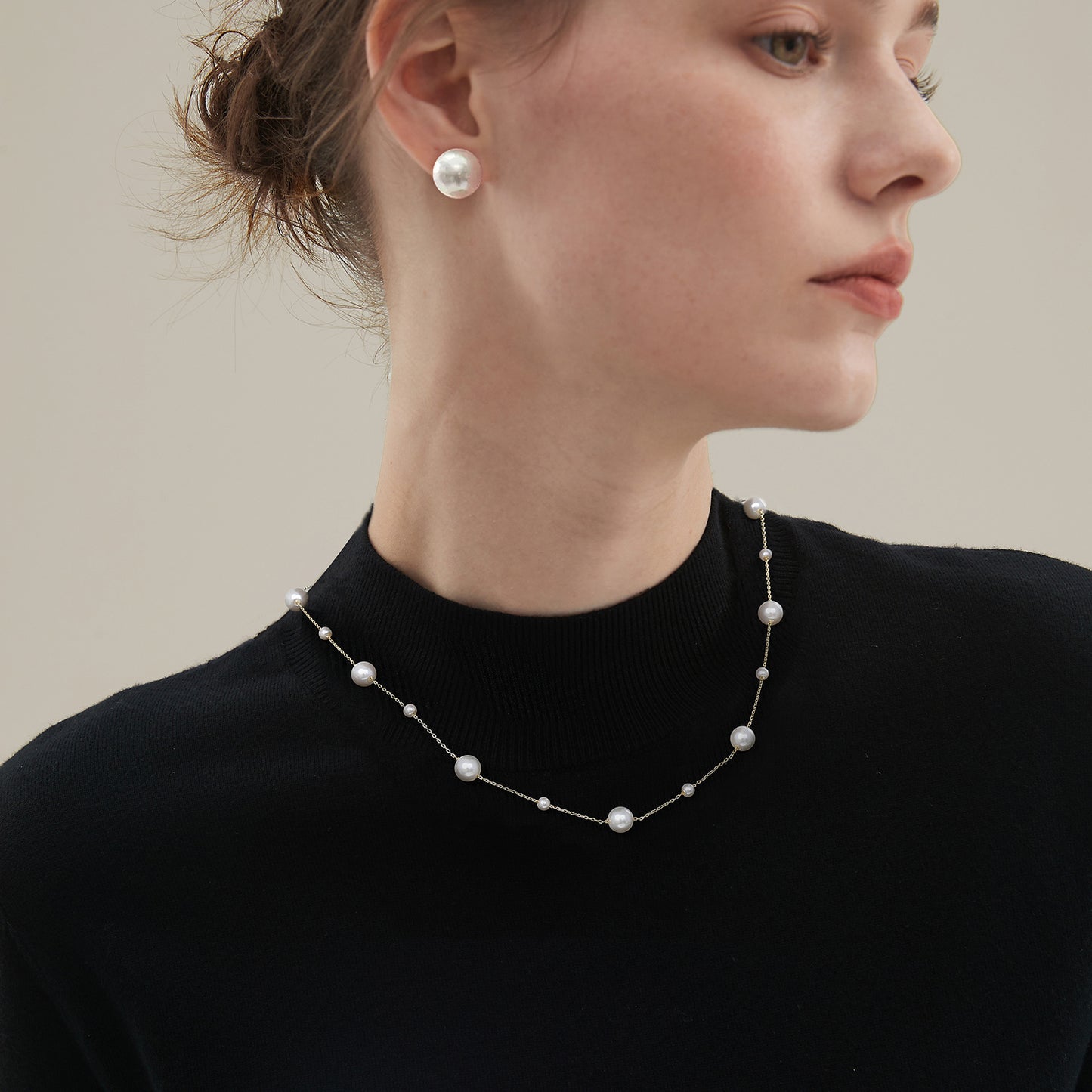 Elegant Station Freshwater Pearl Necklace 925 Sterling Silver Chain