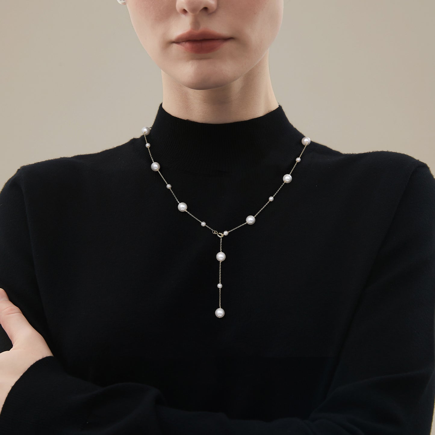 Elegant Station Freshwater Pearl Necklace 925 Sterling Silver Chain