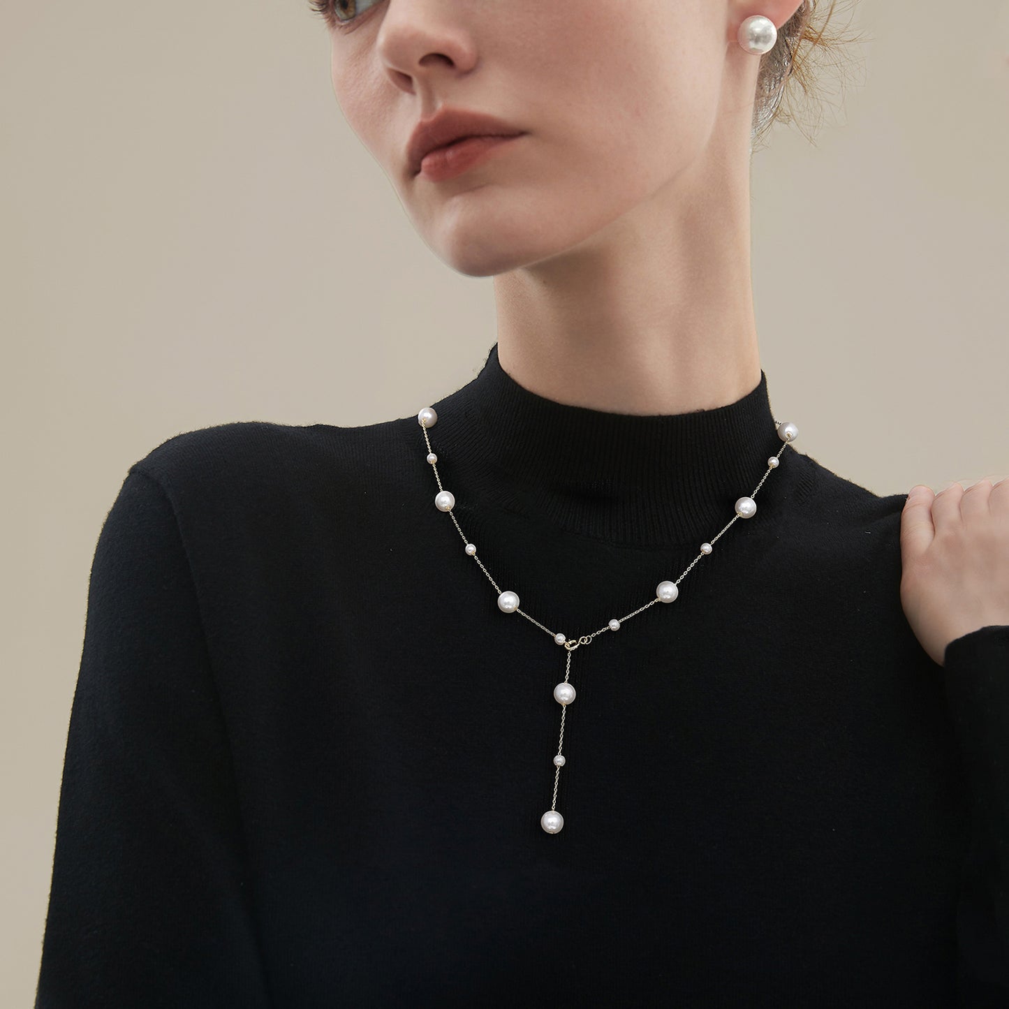 Elegant Station Freshwater Pearl Necklace 925 Sterling Silver Chain