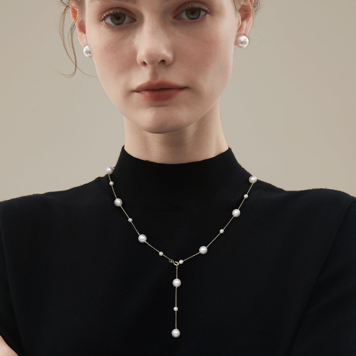 Elegant Station Freshwater Pearl Necklace 925 Sterling Silver Chain