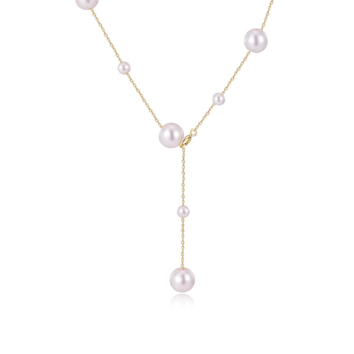 Elegant Station Freshwater Pearl Necklace 925 Sterling Silver Chain