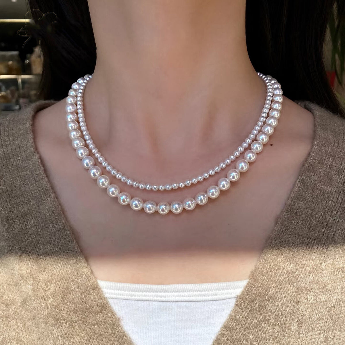 Double-Strand Freshwater Pearl Necklace with Pave Crystal Clasp