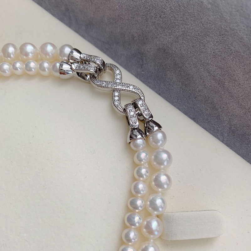 Double-Strand Freshwater Pearl Necklace with Pave Crystal Clasp