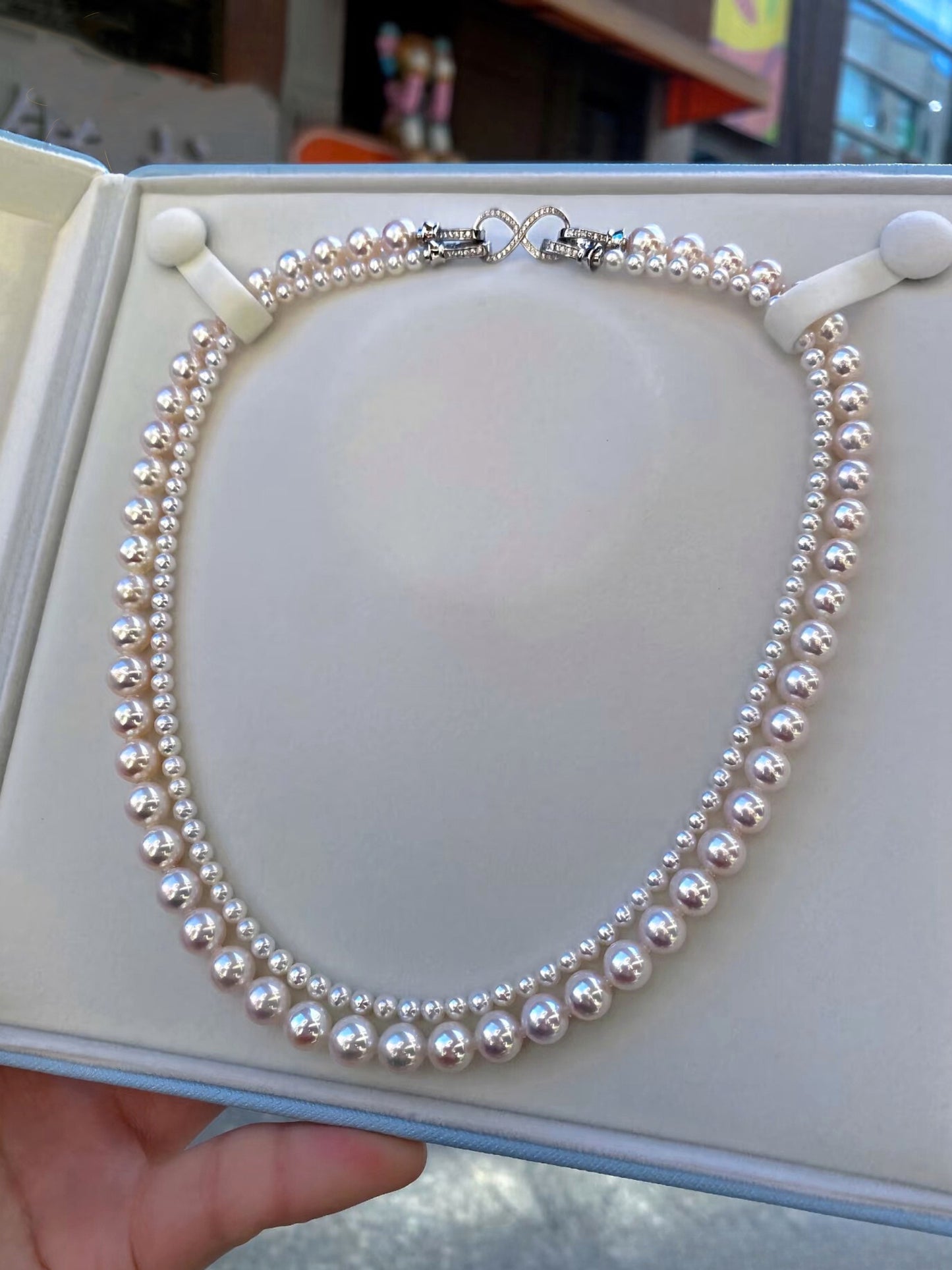 Double-Strand Freshwater Pearl Necklace with Pave Crystal Clasp