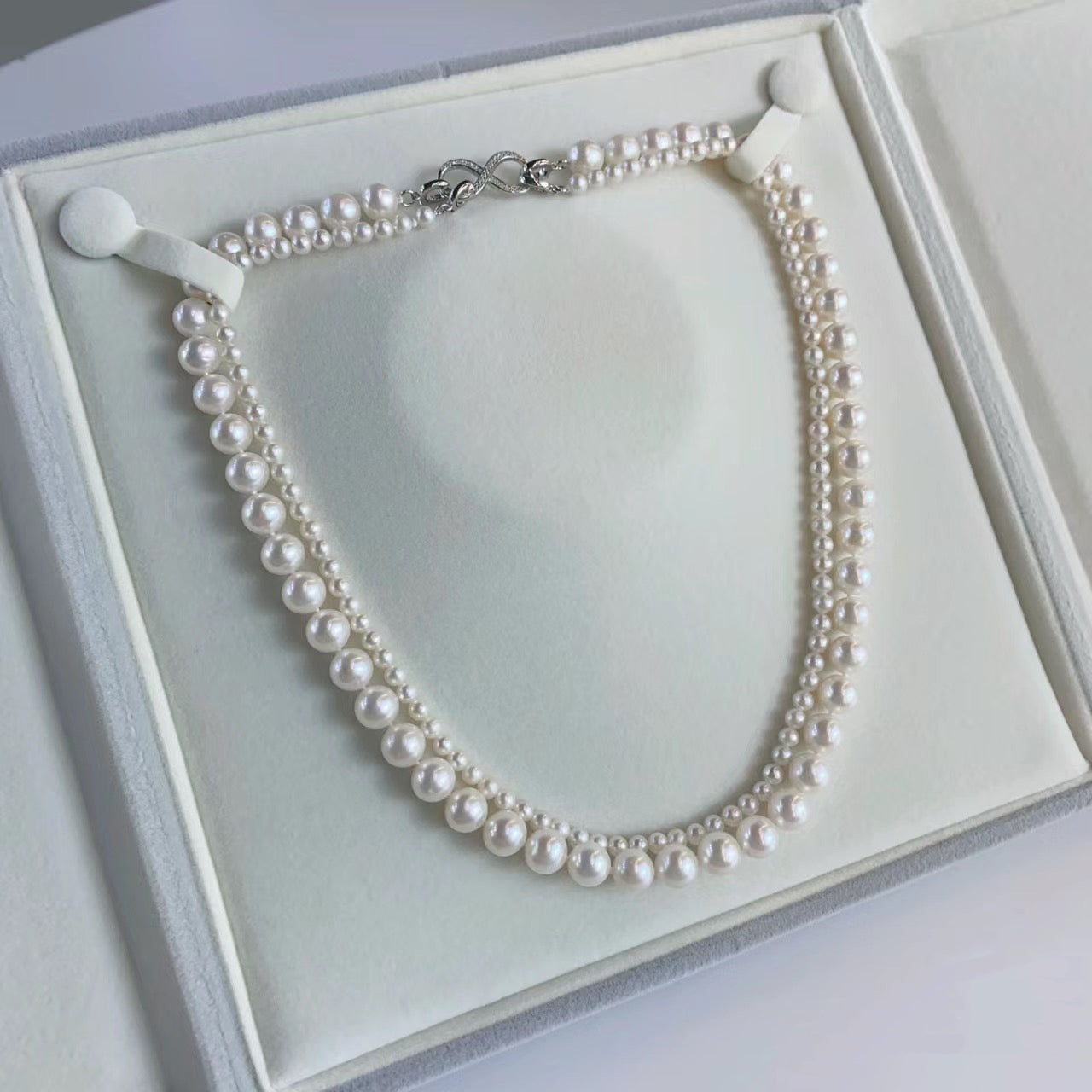 Double-Strand Freshwater Pearl Necklace with Pave Crystal Clasp