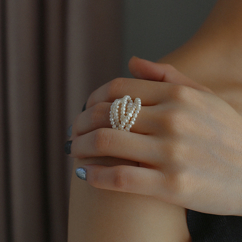 Multi-Strand Freshwater Seed Pearl Ring 14K Gold Band