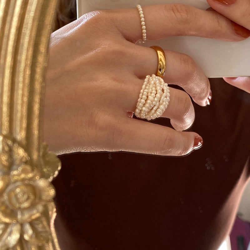 Multi-Strand Freshwater Seed Pearl Ring 14K Gold Band