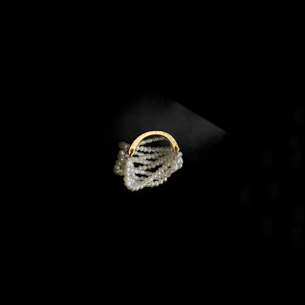 Multi-Strand Freshwater Seed Pearl Ring 14K Gold Band