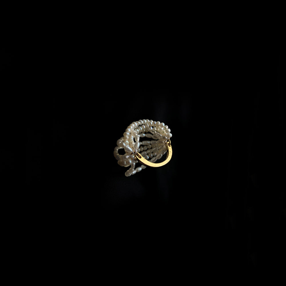 Multi-Strand Freshwater Seed Pearl Ring 14K Gold Band
