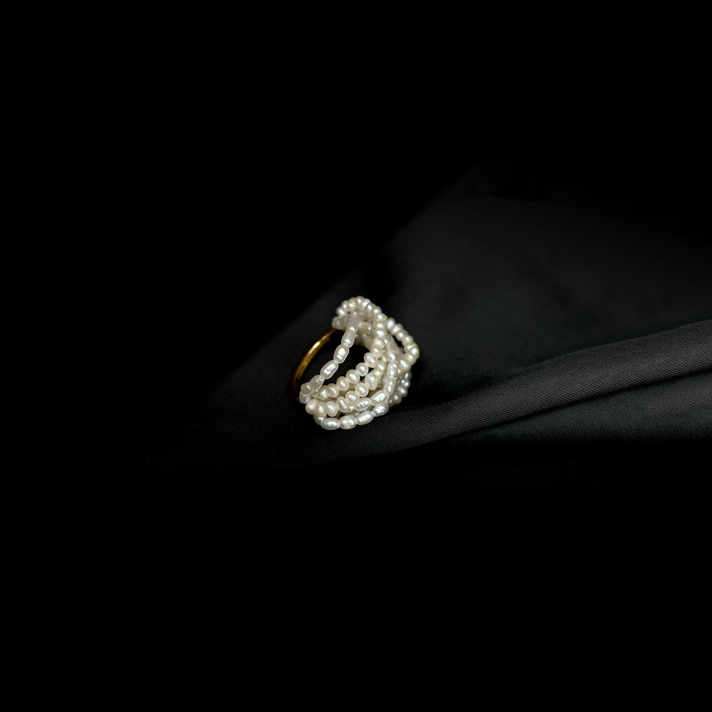 Multi-Strand Freshwater Seed Pearl Ring 14K Gold Band