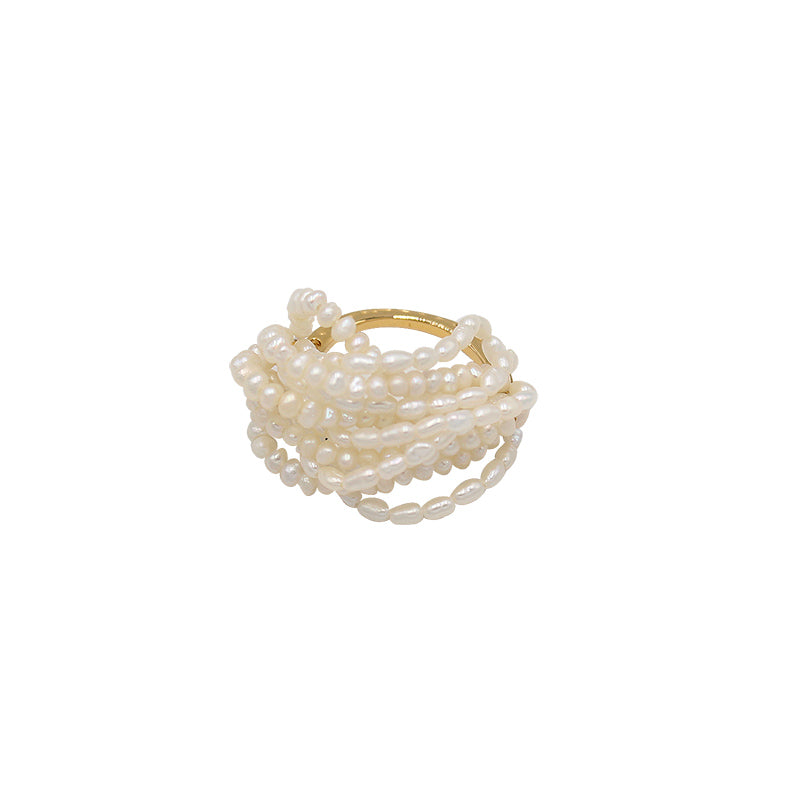 Multi-Strand Freshwater Seed Pearl Ring 14K Gold Band