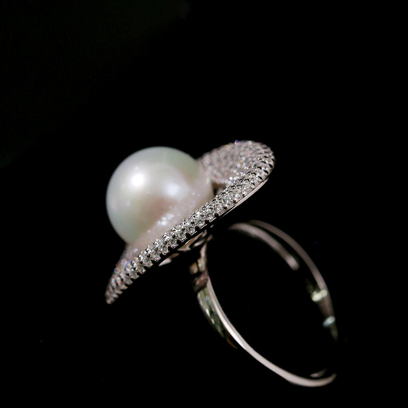Statement 10-11mm White Freshwater Pearl Diamond Cocktail Ring