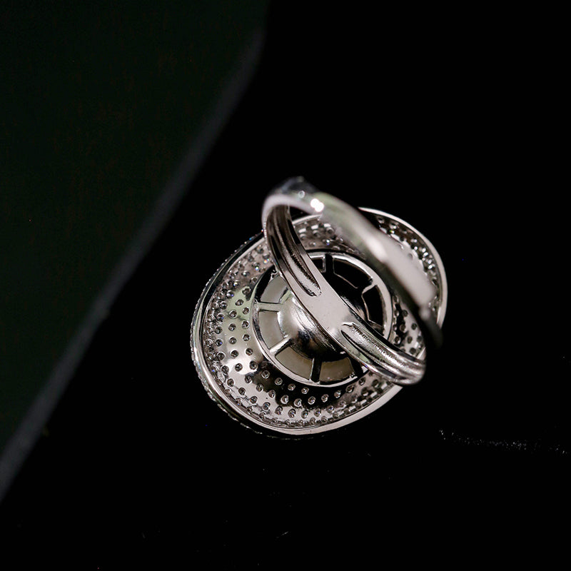 Statement 10-11mm White Freshwater Pearl Diamond Cocktail Ring