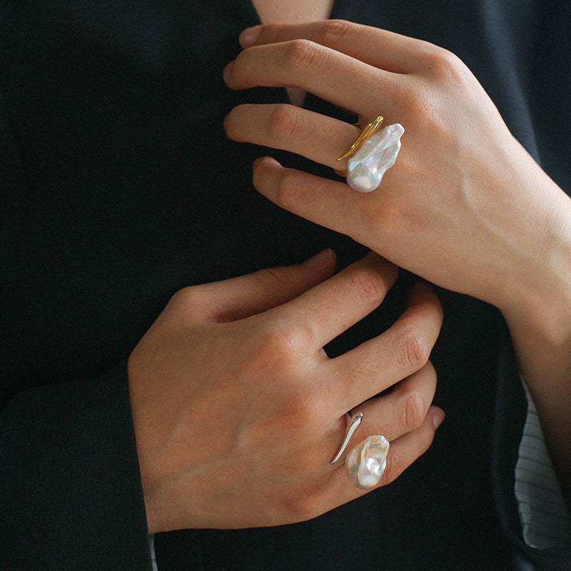 Sculptural Baroque Pearl Statement Ring S925 Sterling Silver