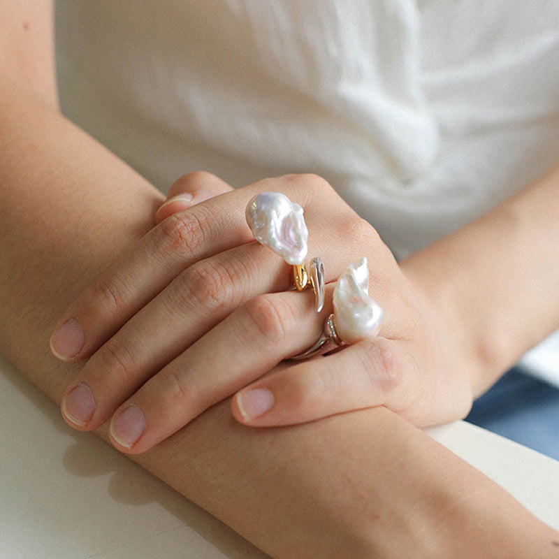 Sculptural Baroque Pearl Statement Ring S925 Sterling Silver