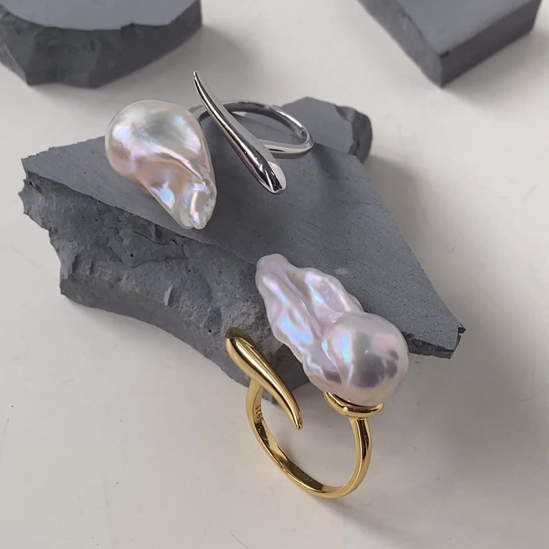 Sculptural Baroque Pearl Statement Ring S925 Sterling Silver