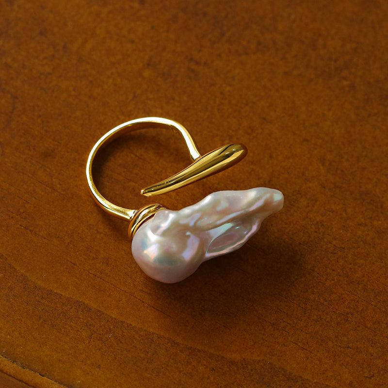 Sculptural Baroque Pearl Statement Ring S925 Sterling Silver