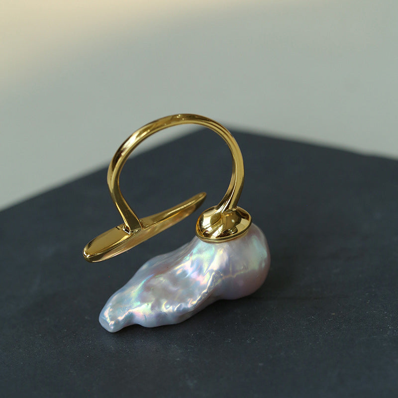 Sculptural Baroque Pearl Statement Ring S925 Sterling Silver