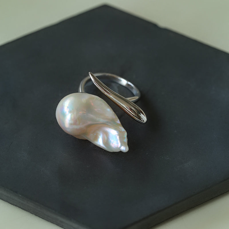 Sculptural Baroque Pearl Statement Ring S925 Sterling Silver
