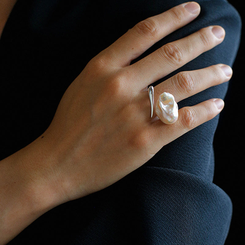Sculptural Baroque Pearl Statement Ring S925 Sterling Silver