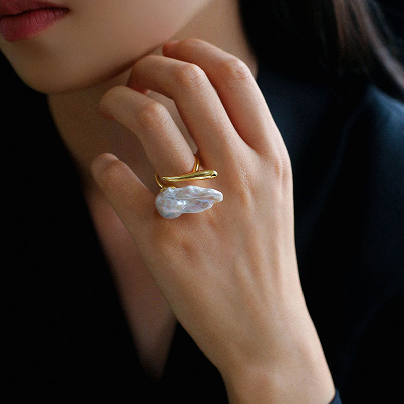 Sculptural Baroque Pearl Statement Ring S925 Sterling Silver