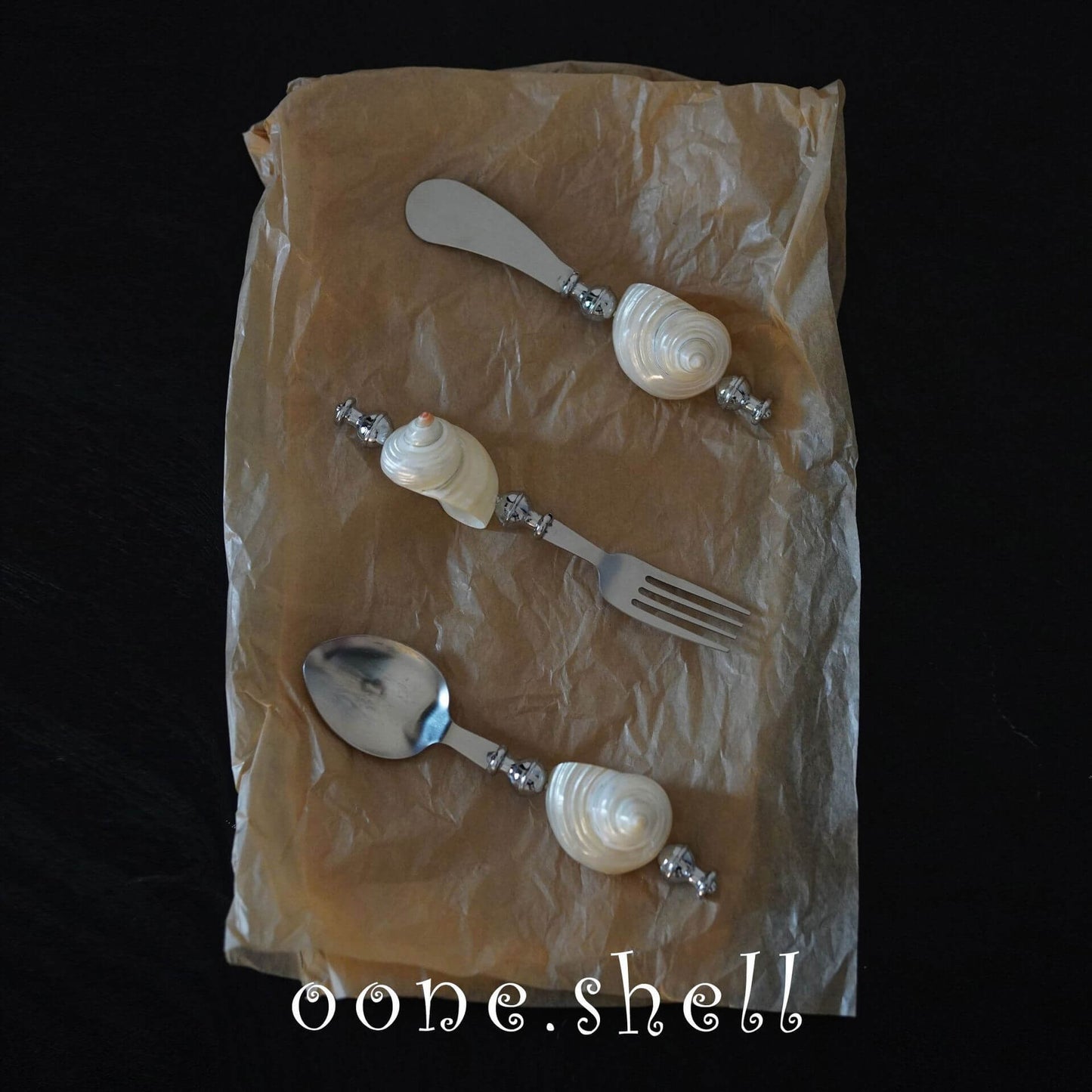 Shell Handle Cutlery Fork Spoon & Butter Knife