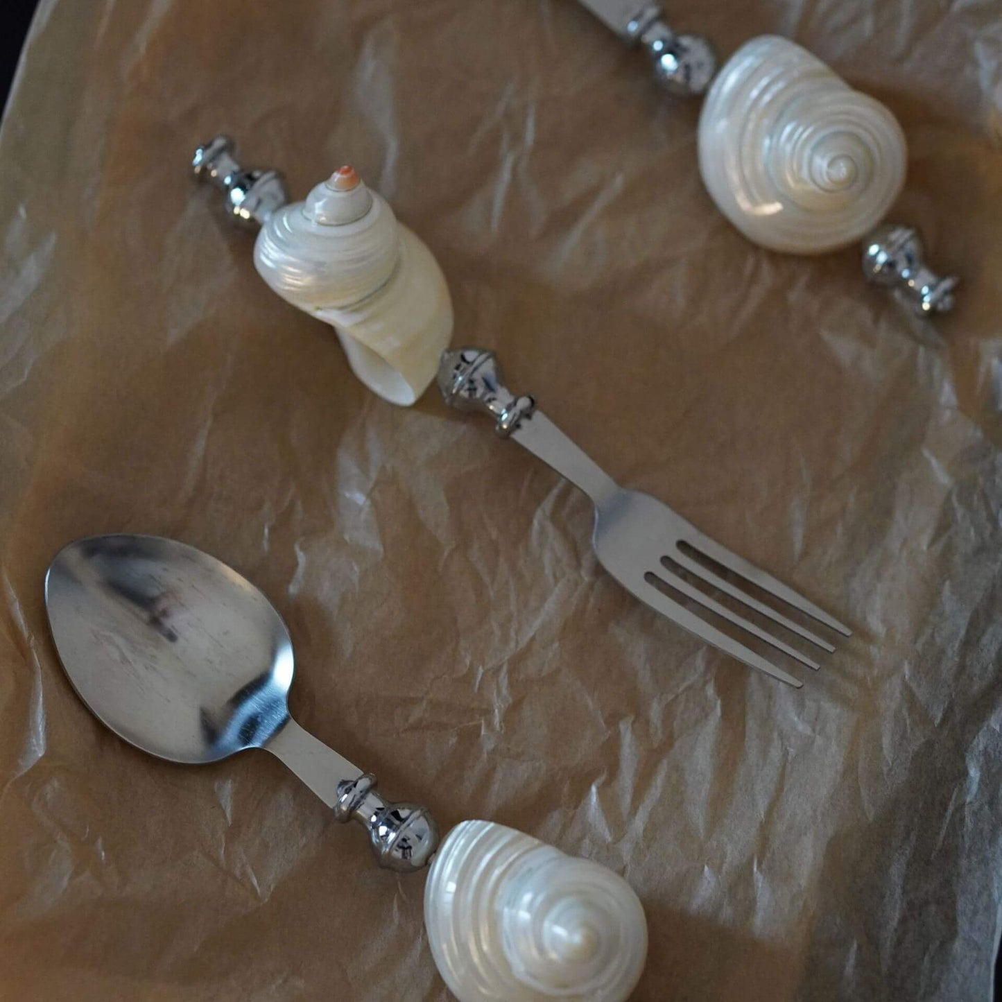 Shell Handle Cutlery Fork Spoon & Butter Knife