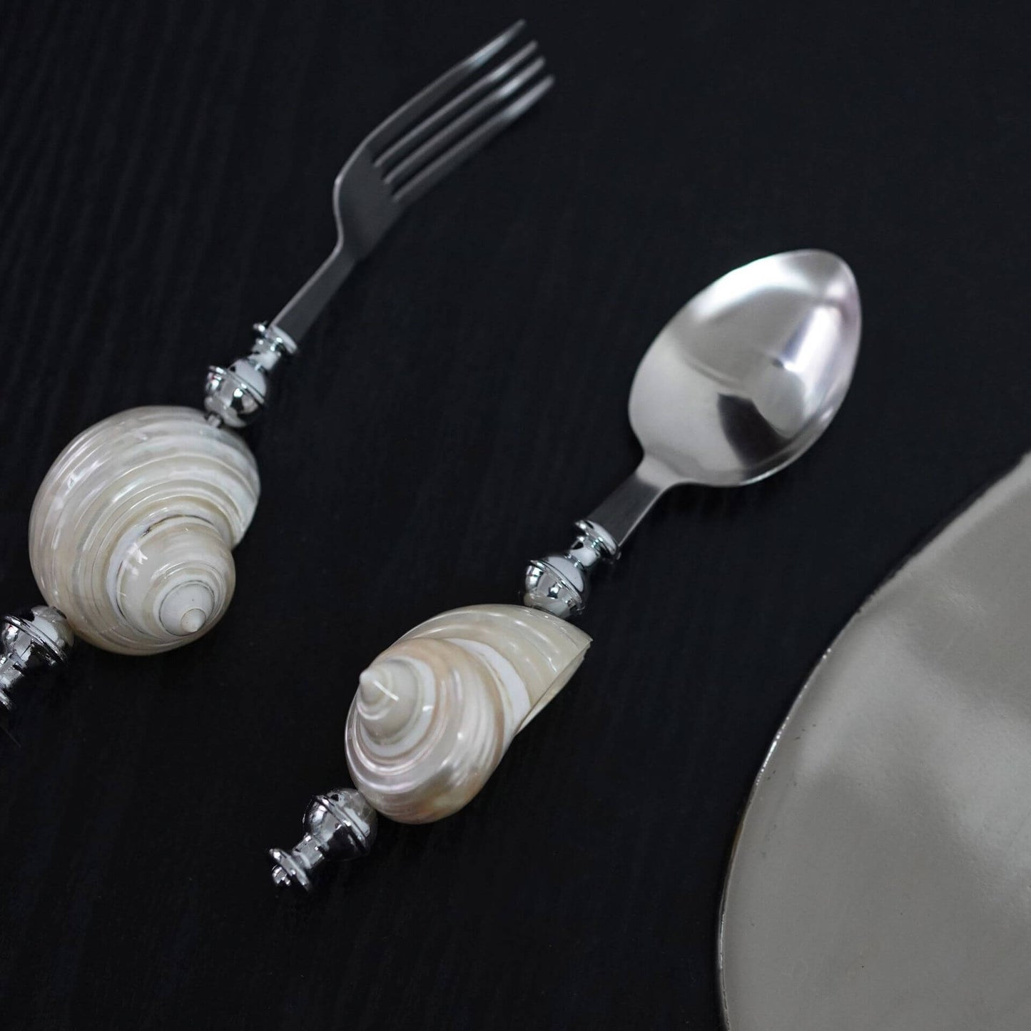 Shell Handle Cutlery Fork Spoon & Butter Knife
