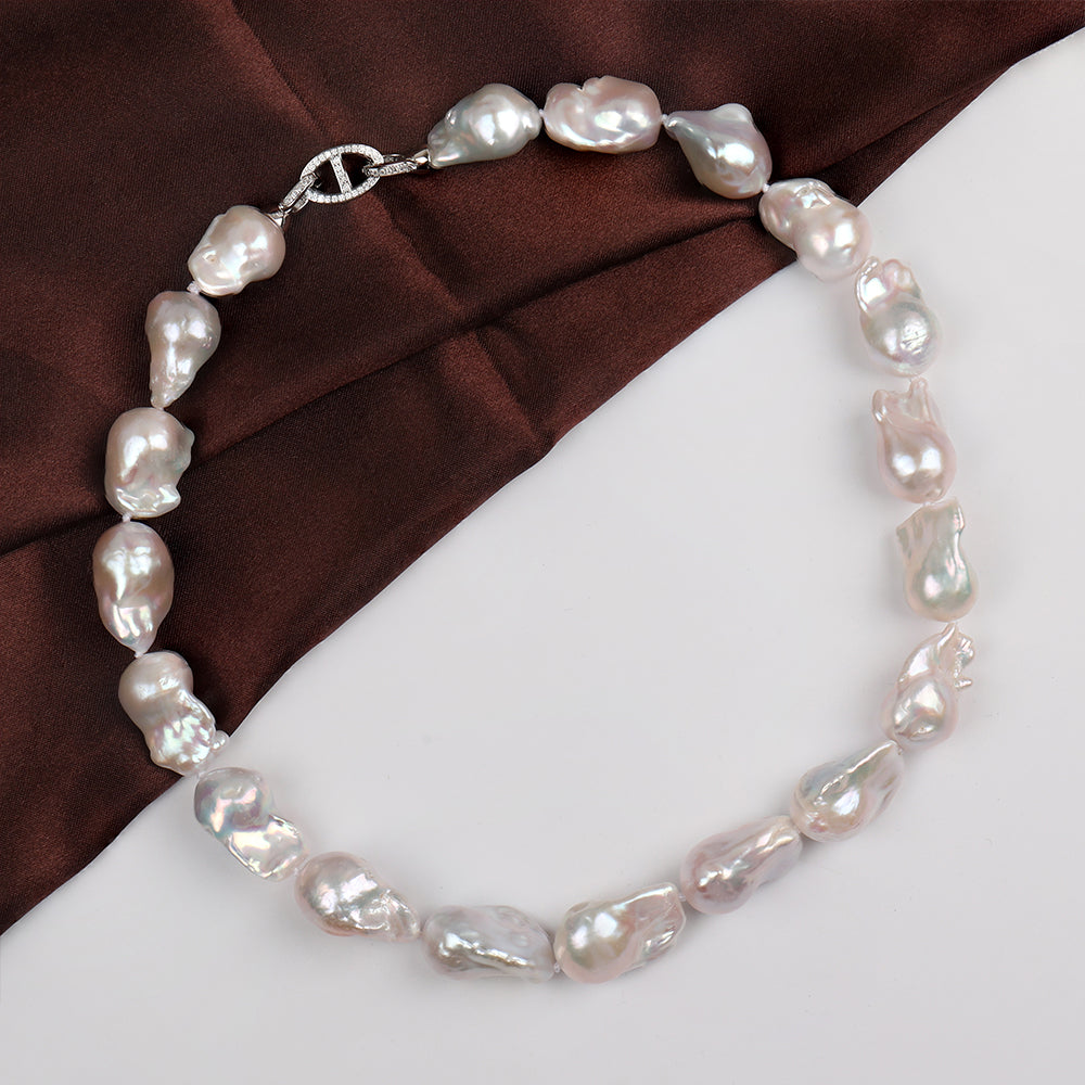 Vintage Boho 19-23mm Large Baroque Pearl Necklace Sterling Silver Clasp