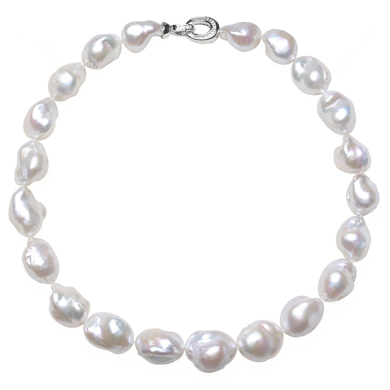 Vintage Boho 19-23mm Large Baroque Pearl Necklace Sterling Silver Clasp