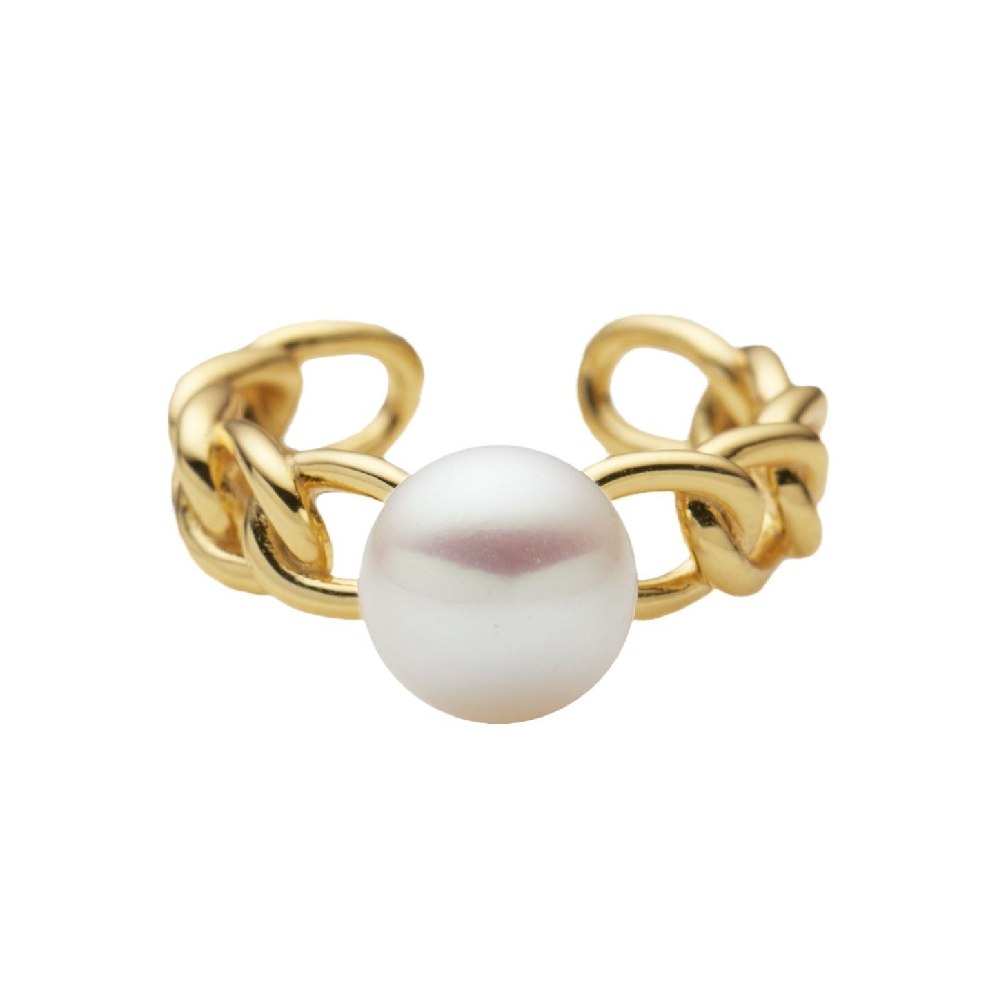 7.5-8mm White Freshwater Pearl Open Ring S925 Sterling Silver Chain Link