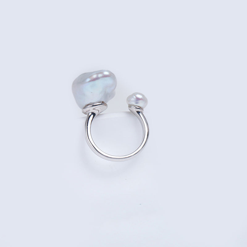 Double Baroque Pearl Open Ring S925 Sterling Silver