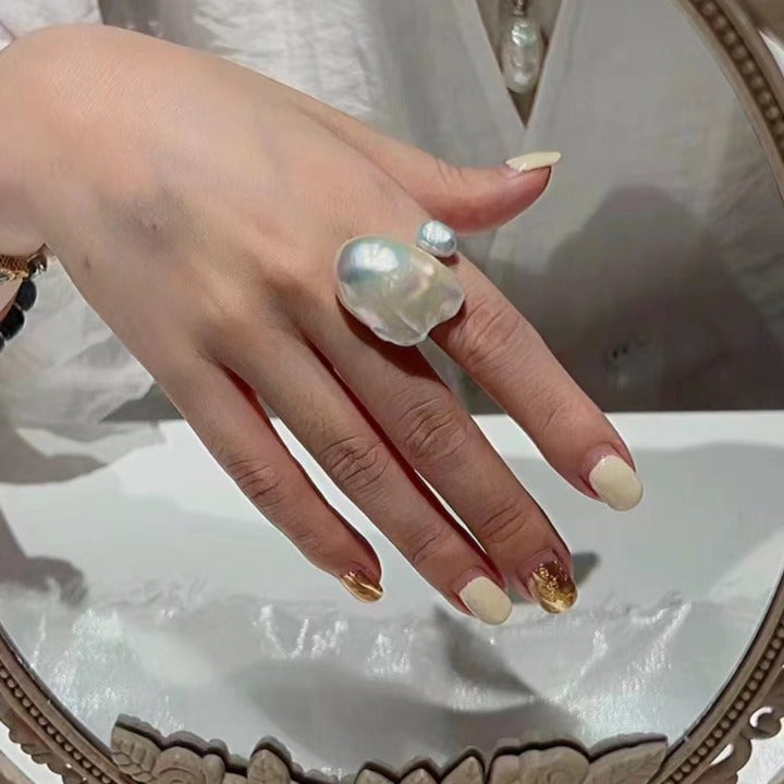 Double Baroque Pearl Open Ring S925 Sterling Silver