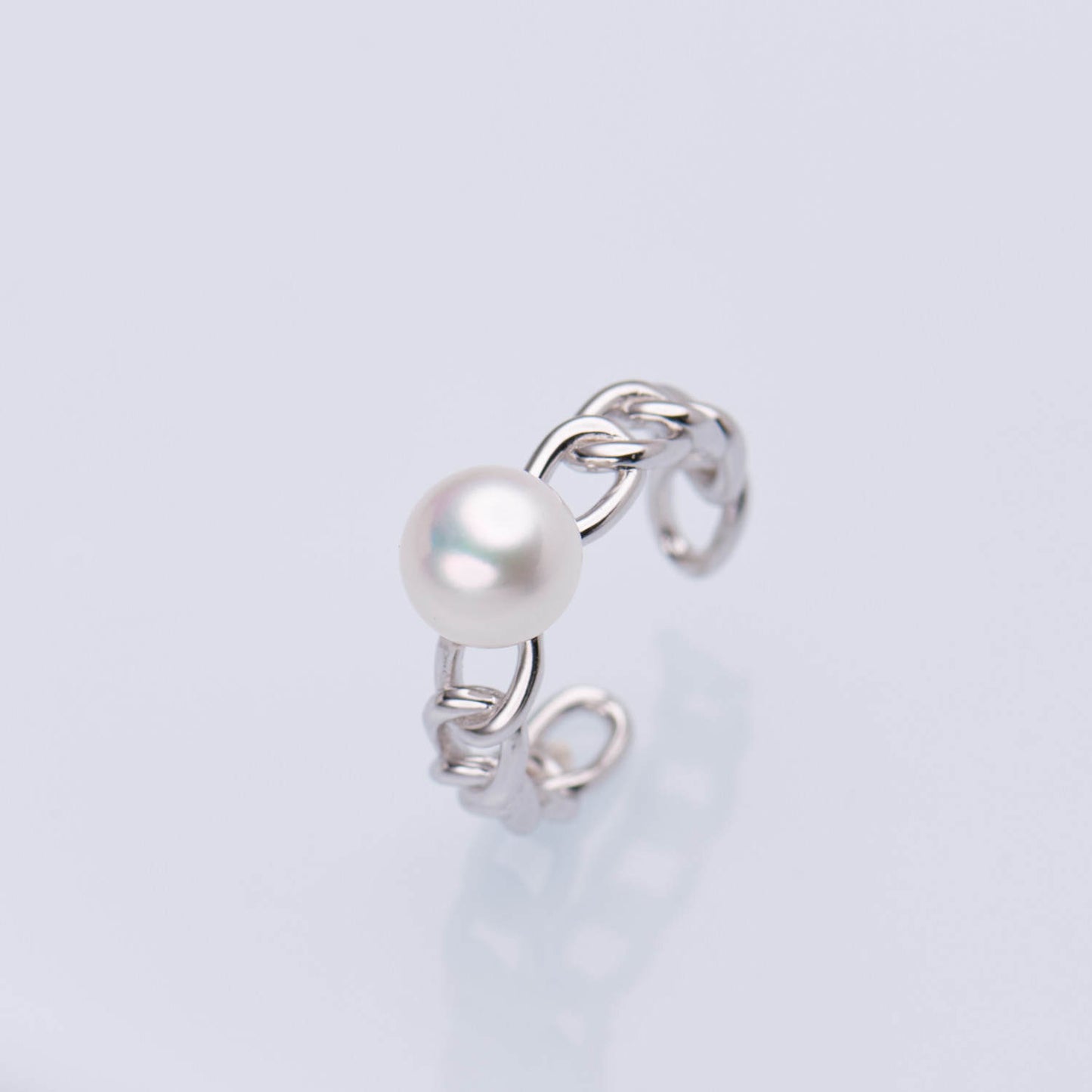 7.5-8mm White Freshwater Pearl Open Ring S925 Sterling Silver Chain Link