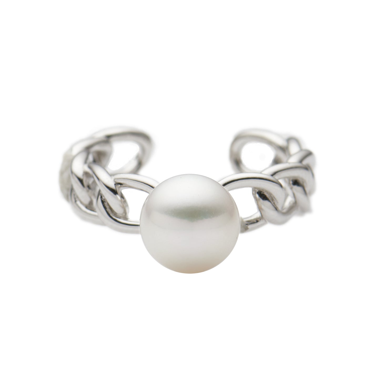 7.5-8mm White Freshwater Pearl Open Ring S925 Sterling Silver Chain Link