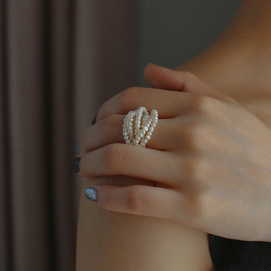 Multi-Strand Freshwater Seed Pearl Ring 14K Gold Band
