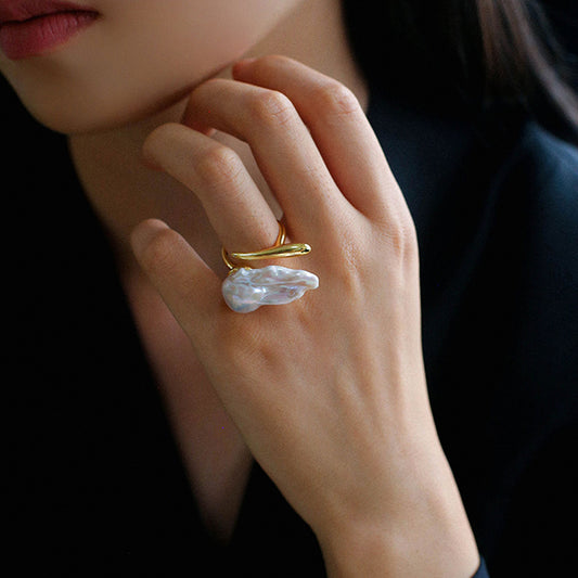 Sculptural Baroque Pearl Statement Ring S925 Sterling Silver