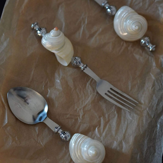 Shell Handle Cutlery Fork Spoon & Butter Knife
